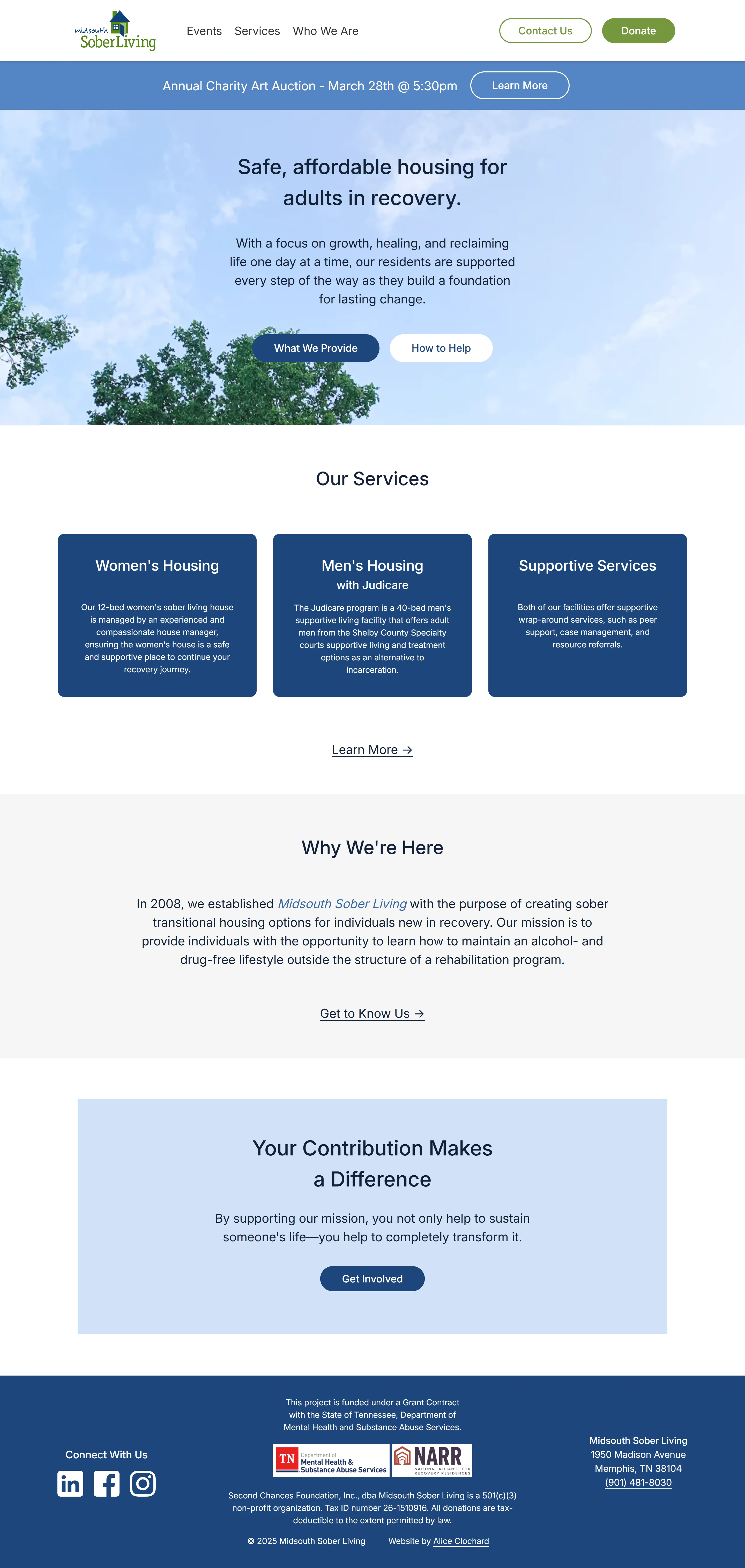 A full-page screenshot of Midsouth Sober Living's website homepage.